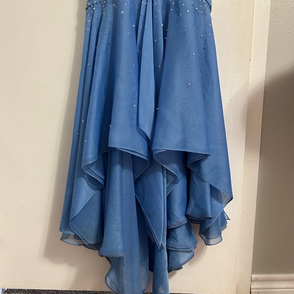 Blue halter neckline vintage 90’s beaded fishtail prom dress - Picture 3 of 11